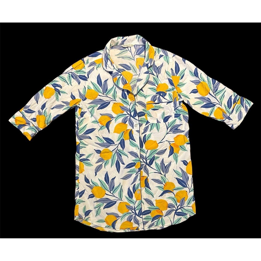 Print Fresh Sleep‎ Shirt Pajamas Lemon Zest Size XS Button Down Nightgown